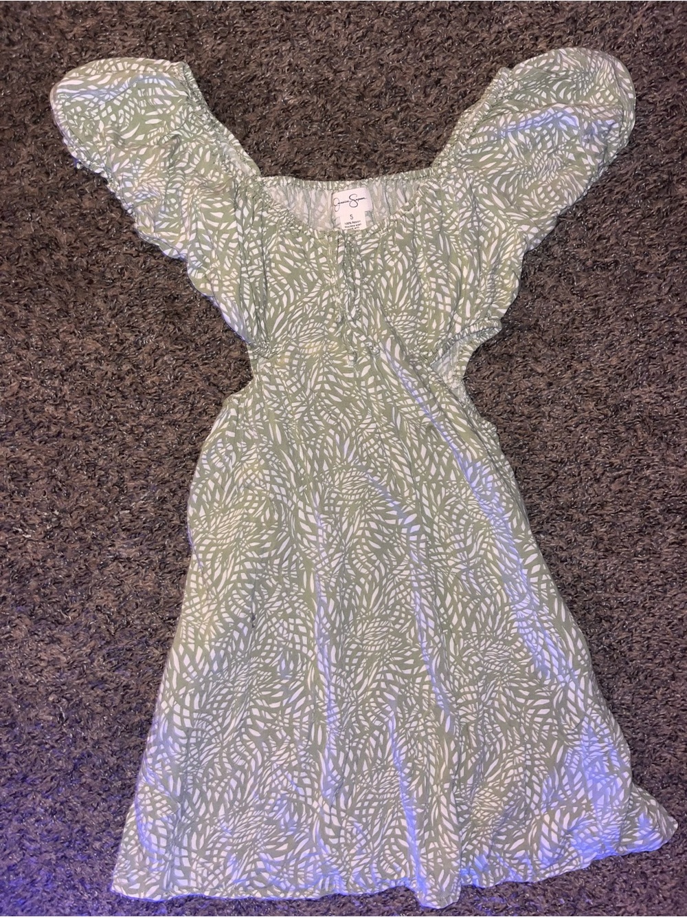 Jessica Simpson Sage Green Printed Flutter Sleeve Dress